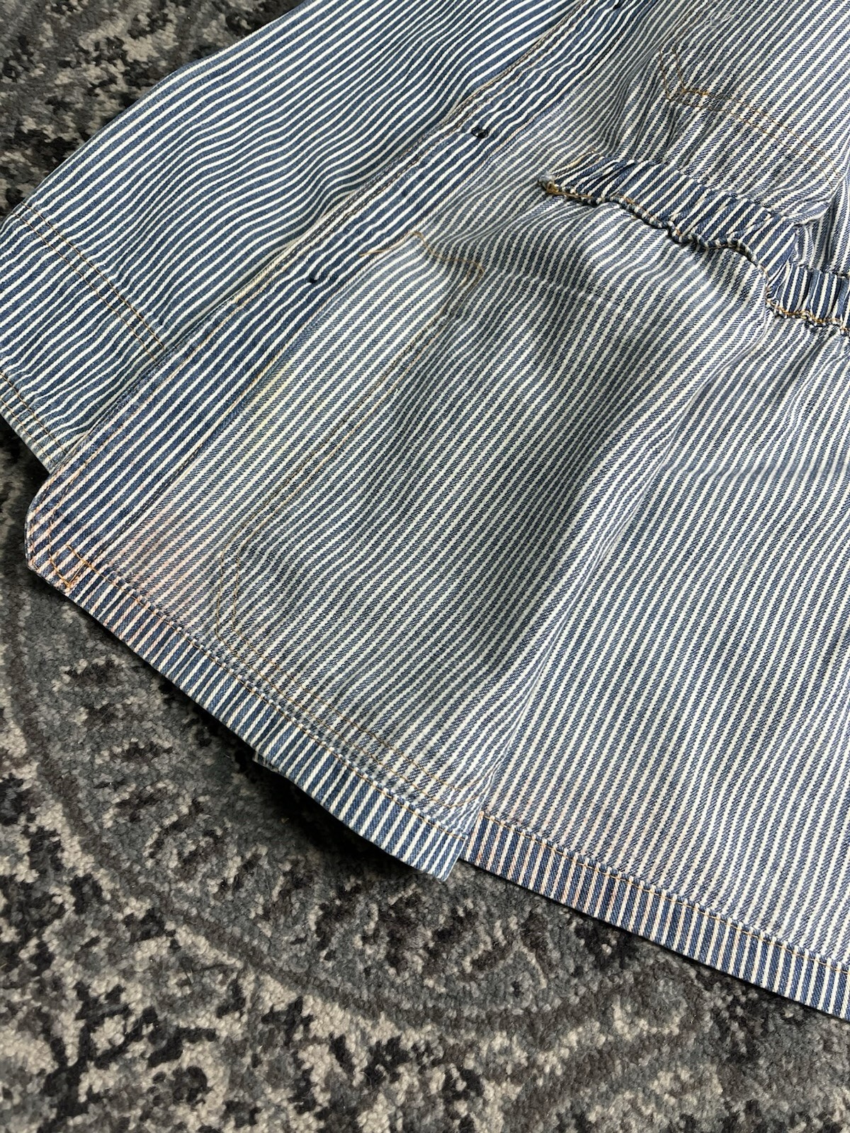 Vintage 1980s Women Hickory Stripe Denim Chore Jacket Made In USA Size Small