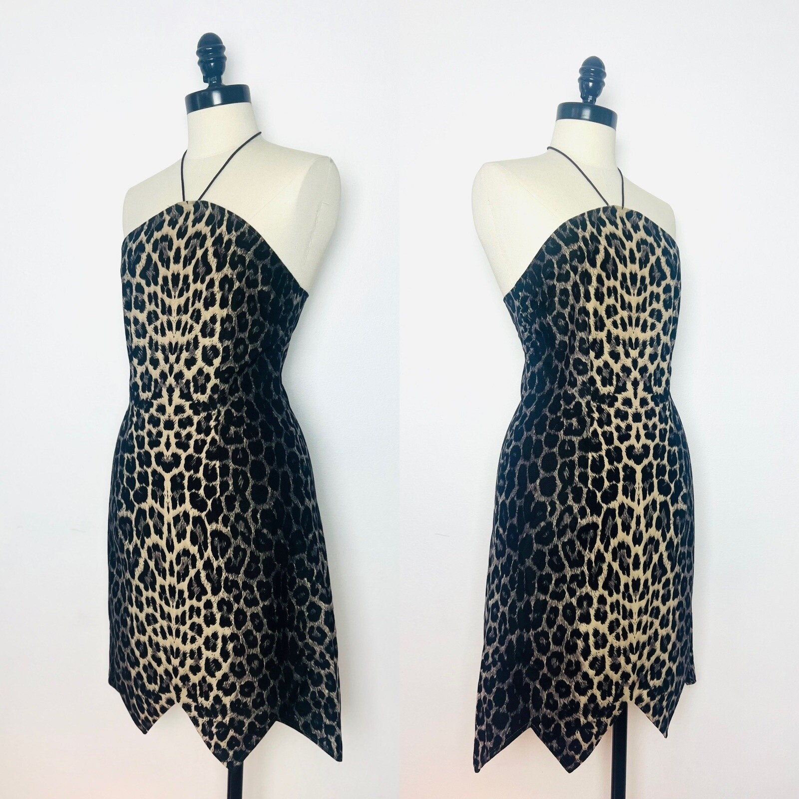 LEOPARD Animal Print 90s 1990’s Does 50s 50’s Vintage Sawtooth Halter Dress XS S