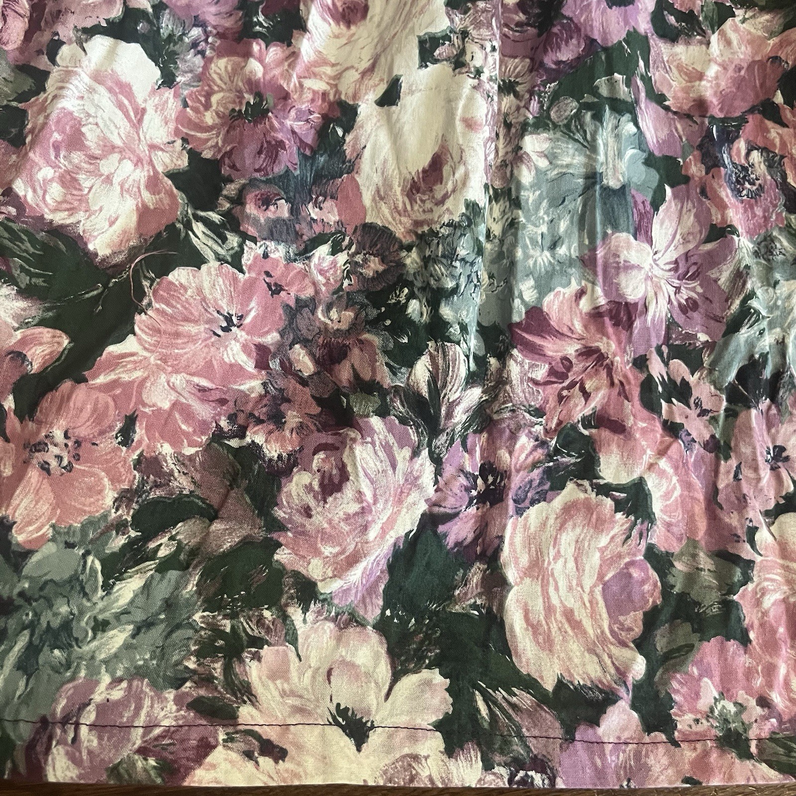 VTG Country Floral Jumper Dress Midi Mauve Rose Trad Cottage Prairie M L Cotton