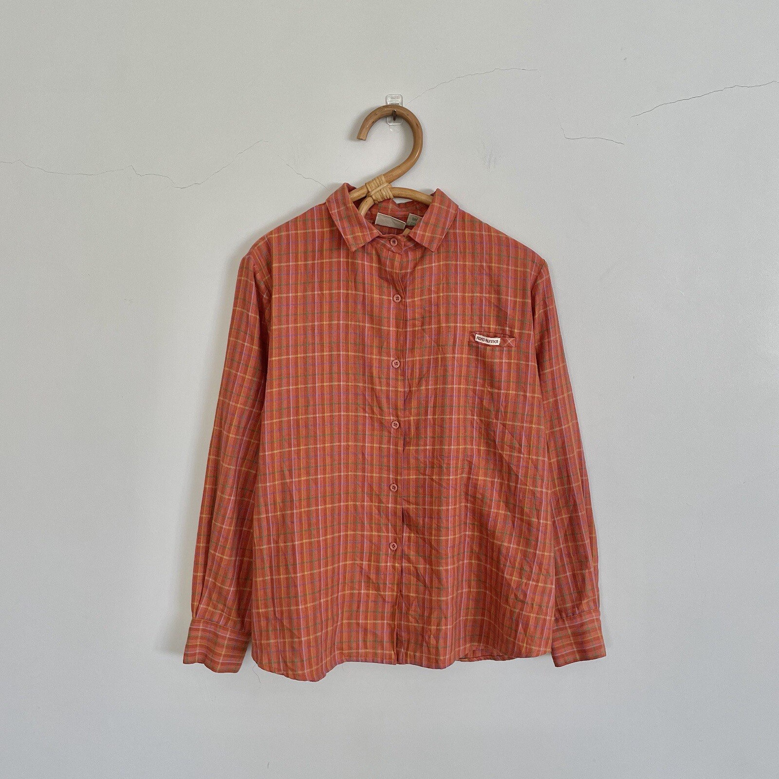 Vintage 80s 90s Road Runner Womens Brown Check Blouse Shirt Top Size Approx. L