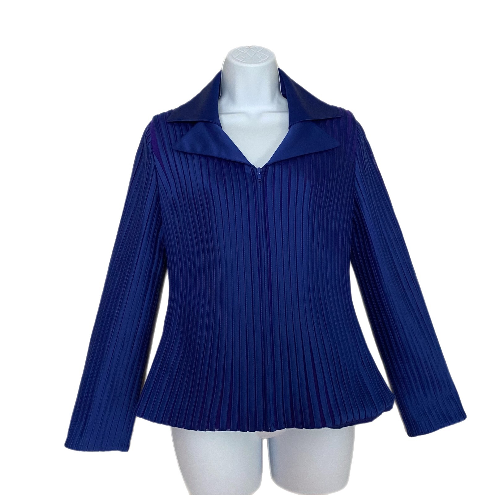 Tadashi Vintage Women’s Royal Blue Ribbed Full Zipper Collared Lined Shaket 10