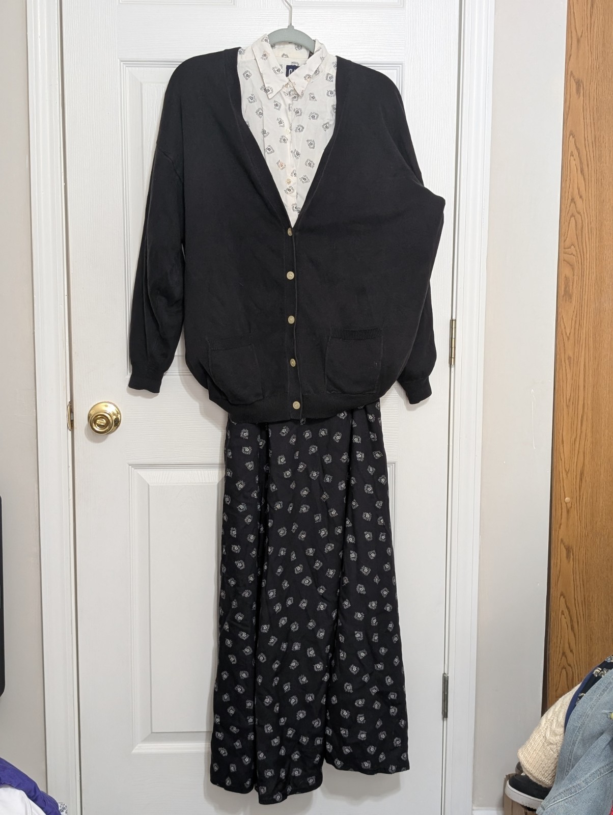 Vtg Gap Blue Preppy 3 Pc Outfit Size 11/12 Cardigan Sweater Blouse And Skirt