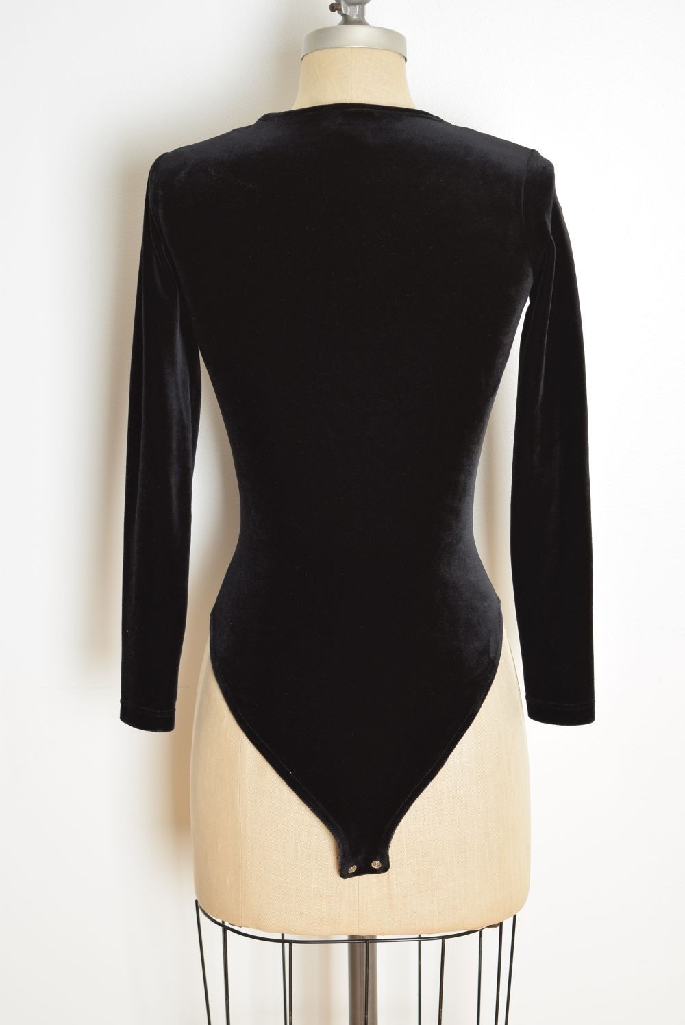 vintage 90s bodysuit black stretch velvet long sleeve grunge one piece top XS S