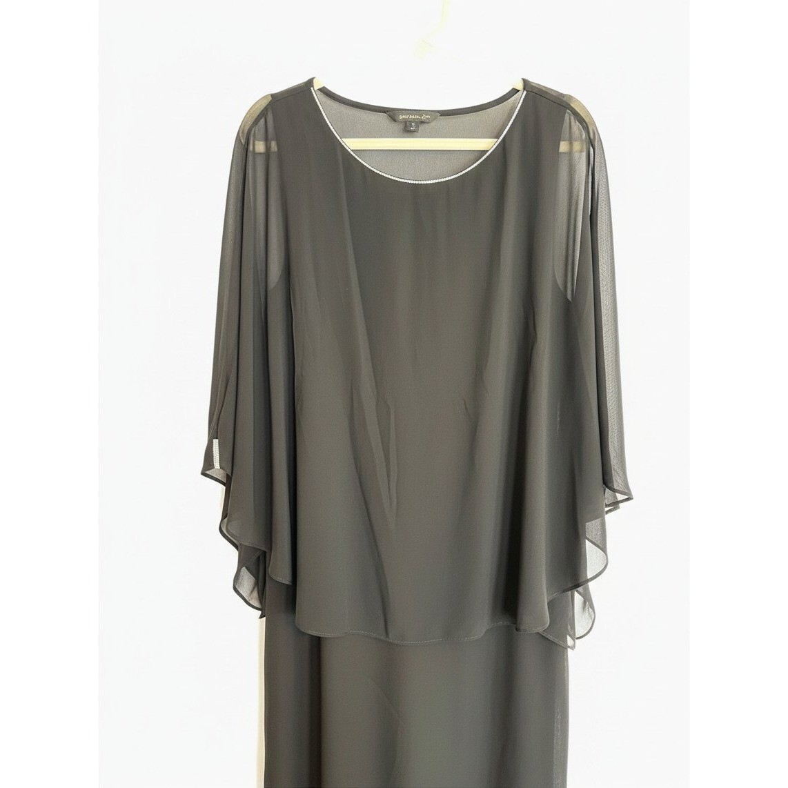 MSK Women’s XL Black Rhinestone Trim Cape Overlay Cocktail Dress NWOT
