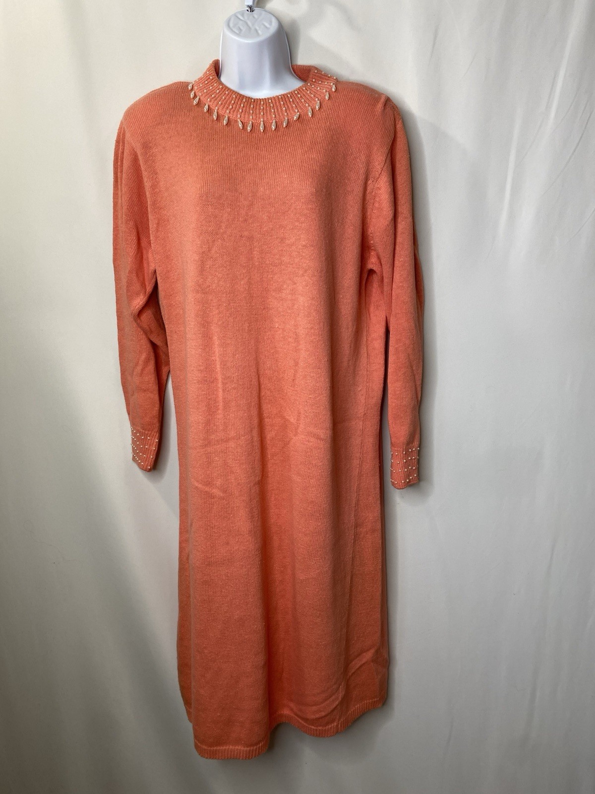 Vintage 80s Cervelle Beaded Easter Sweater Dress With Vest Size Large Peach Warm