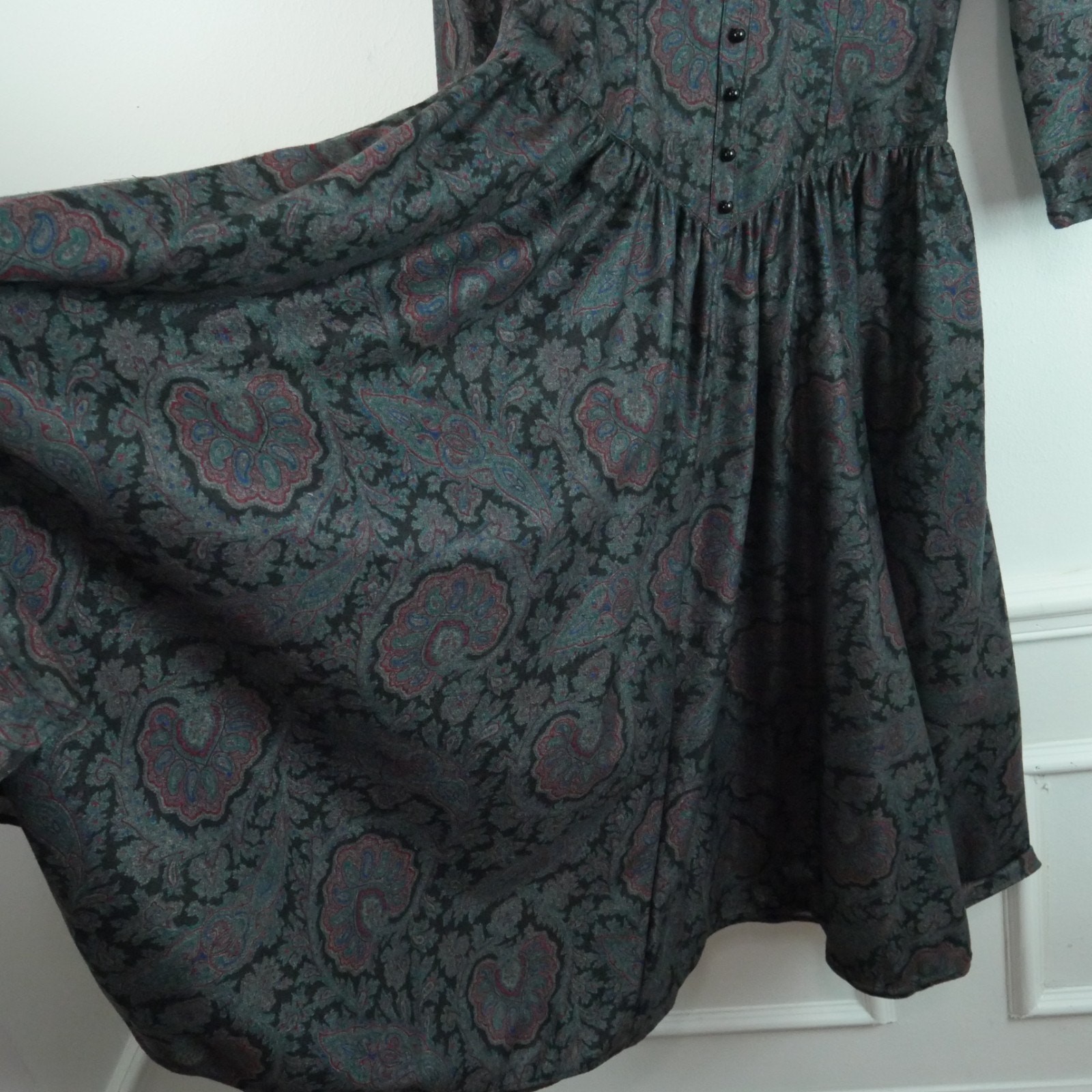 Vintage Small Flannel Prairie Dress Cottagecore Paisley Modest Victorian 80s