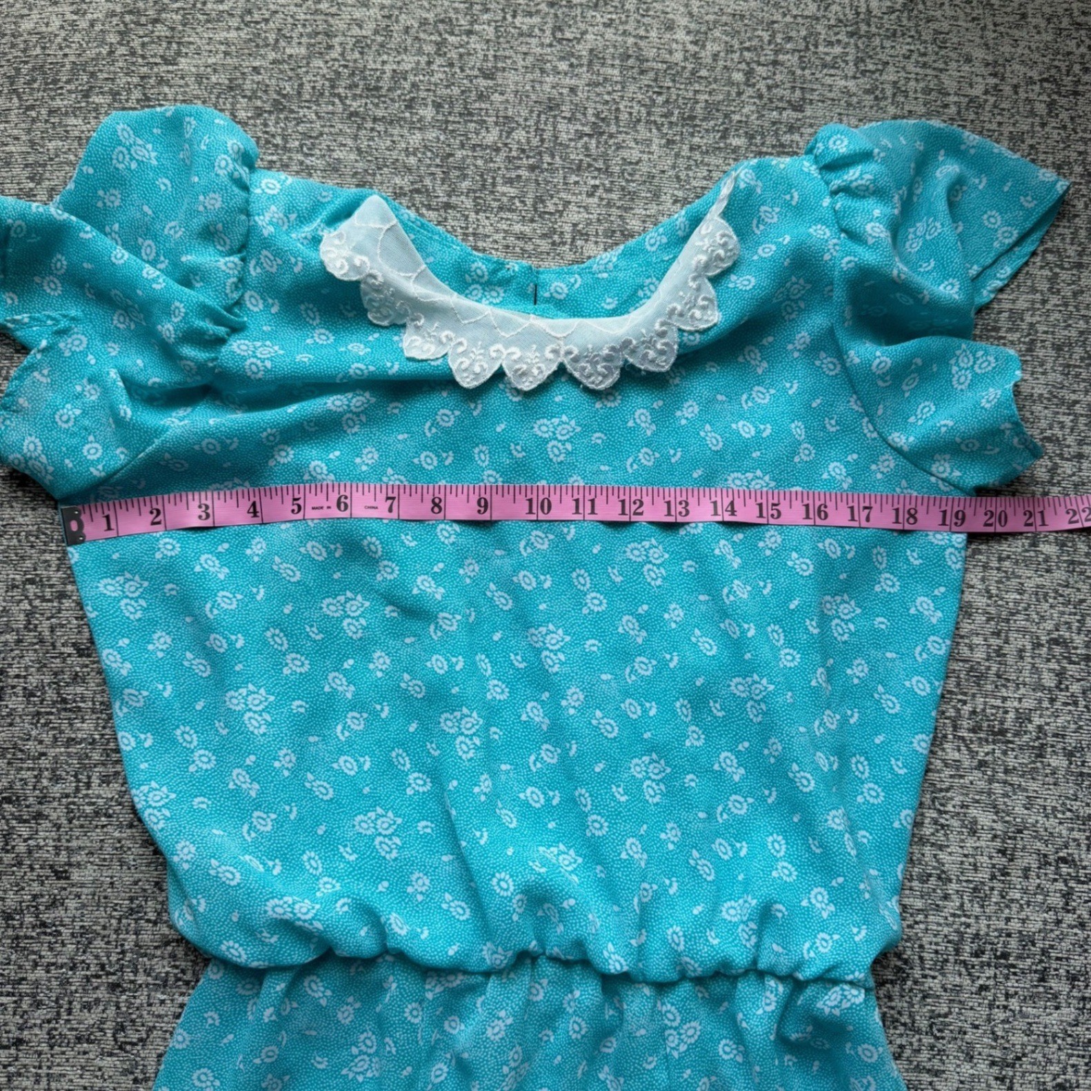 Vintage 80s Midi Dress Carriage Court Aqua Prairie Lace Collar Cottagecore S/M
