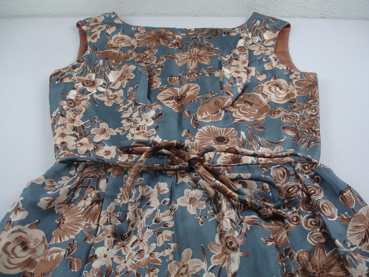 Women’s S M Vtg 1960’s Edward Abbott 100% Silk Cocktail Dress Sleeveless Belted