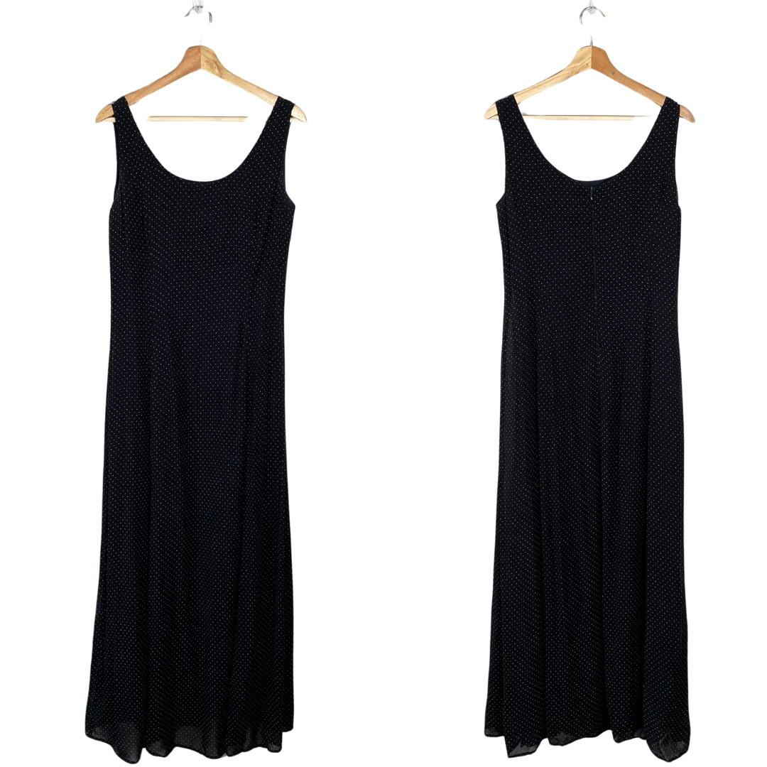 Vintage Isabel Ardee Women’s 10 Sleeveless Polka Dot Evening Maxi Dress Black
