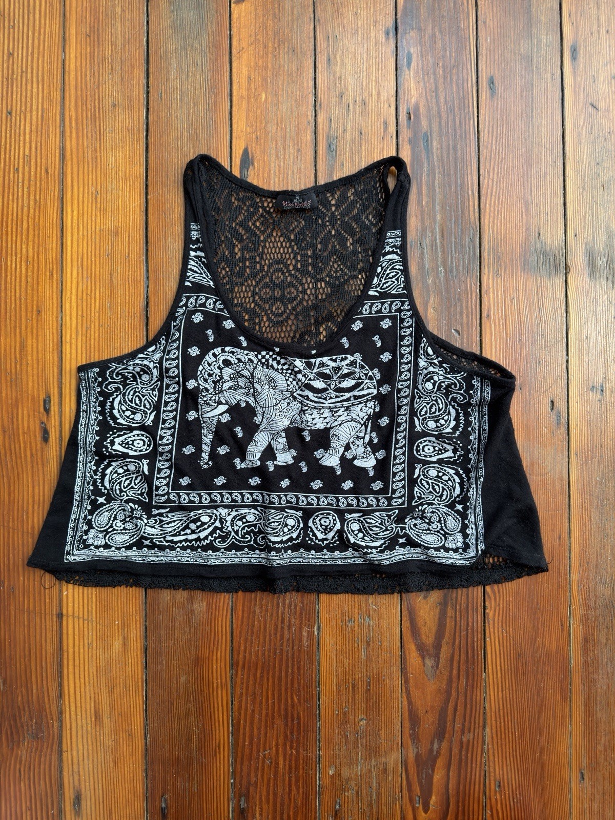 Vintage 00s Miss Royal T elephant paisley print lace back crop muscle tank
