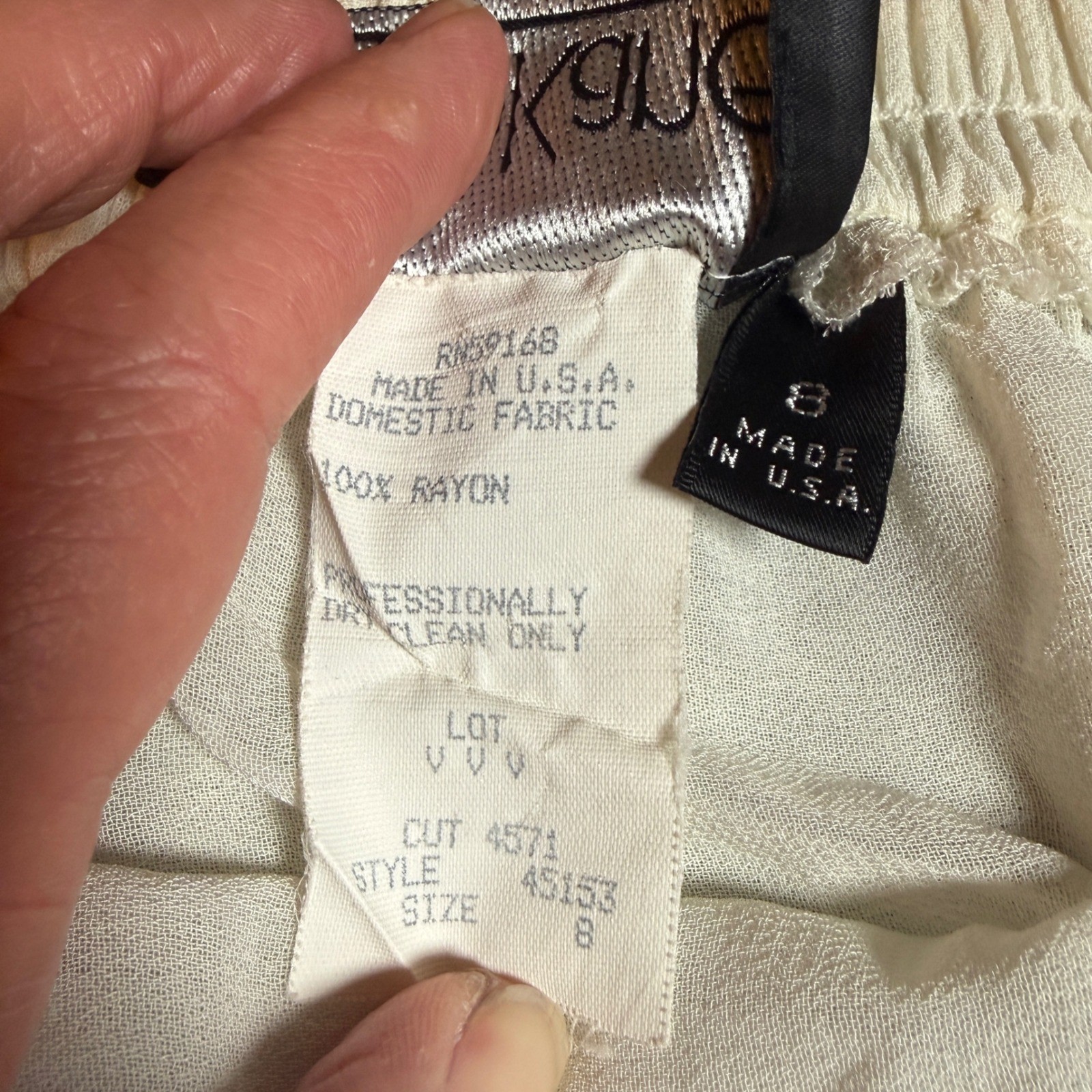 Vintage Karen Kane Ivory White Rayon Tiered Midi Skirt Made in USA Womens Size 8