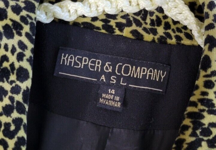 Vtg Kasper And Company ASL Black Blazer Jacket Animal Print Collar Sz 14 #27