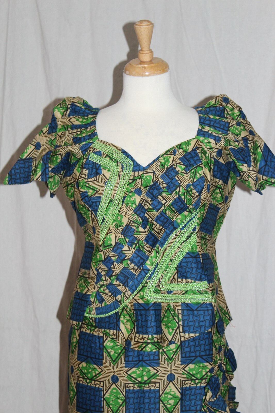 Vintage Batik Print Dress Set Top Wrap Skirt Ceremonial Ethnic Tribal Medium/Lrg