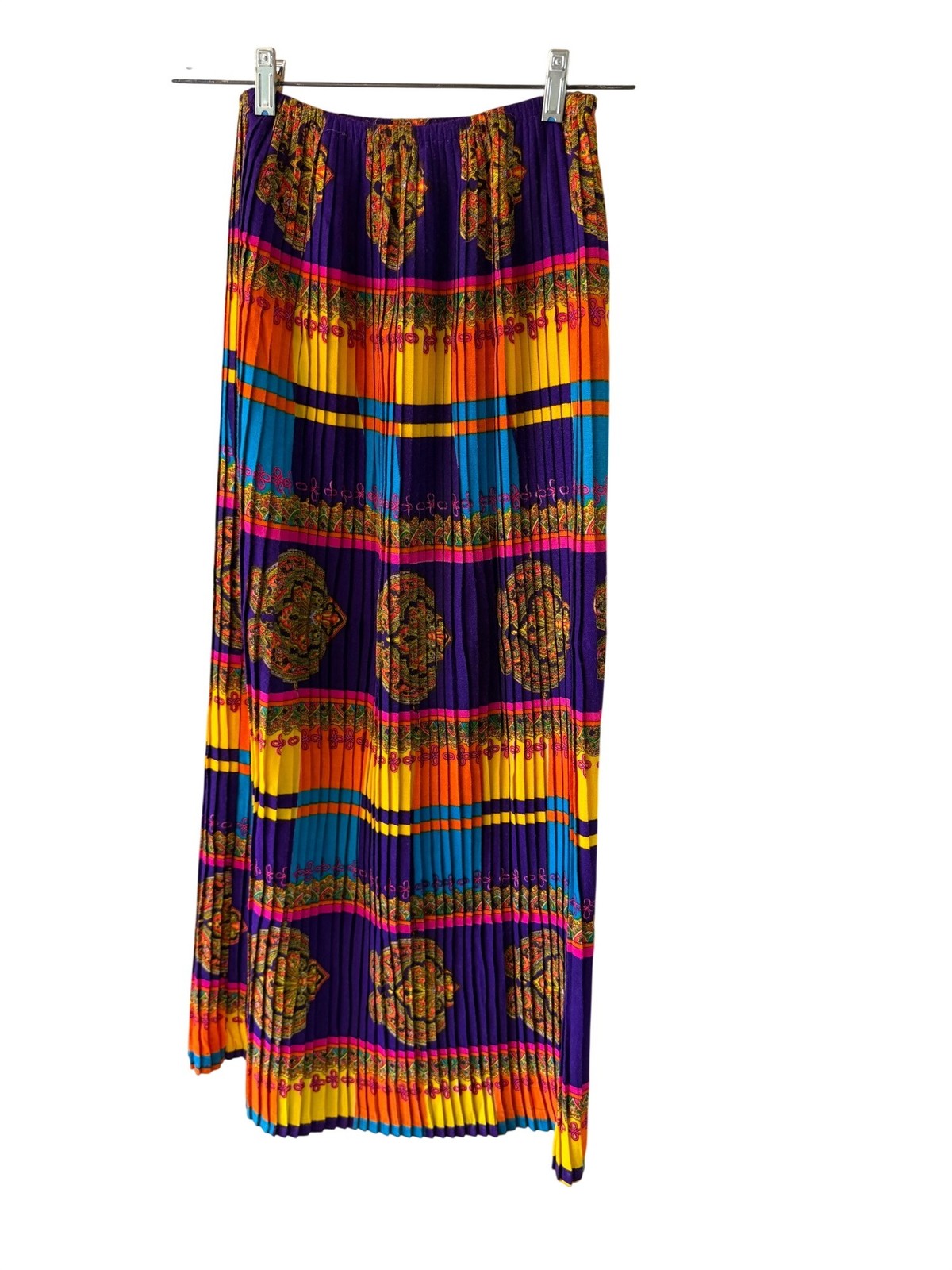 Rhapsody By Glazier Womens Accordion-pleated Maxi Skirt Size M Multicolor Vintag