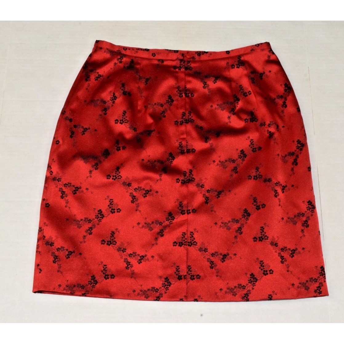 Vintage Skirt Cadence Size 10 90s Red Black Satin Floral Lined Made USA