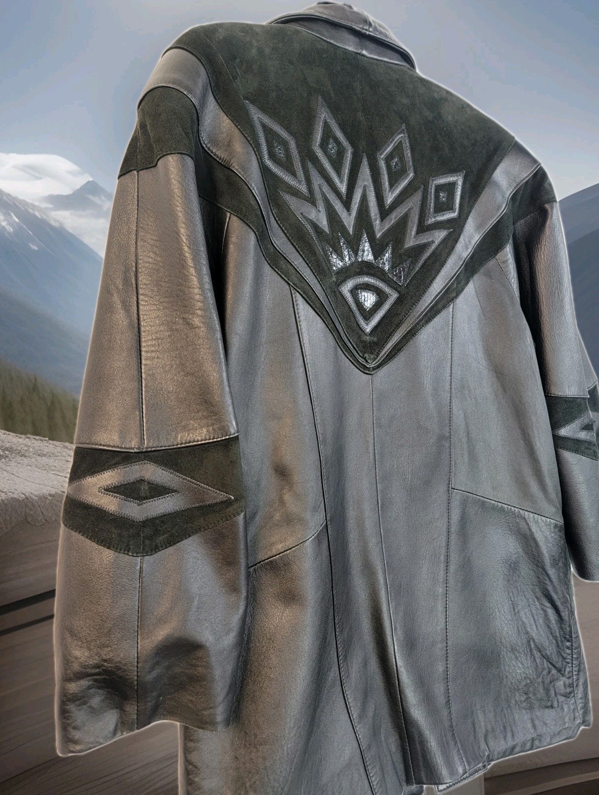 Vtg 80s Leather/suede Coat Tribal/Western Soft Lambs Leather SZ 42 Long