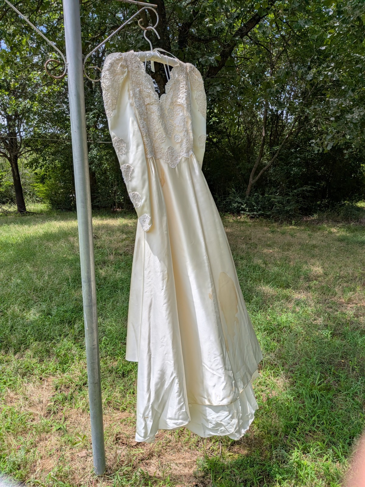 Vintage 1980s Bridal Dress Lace Bodice Cutter Dress AS IS