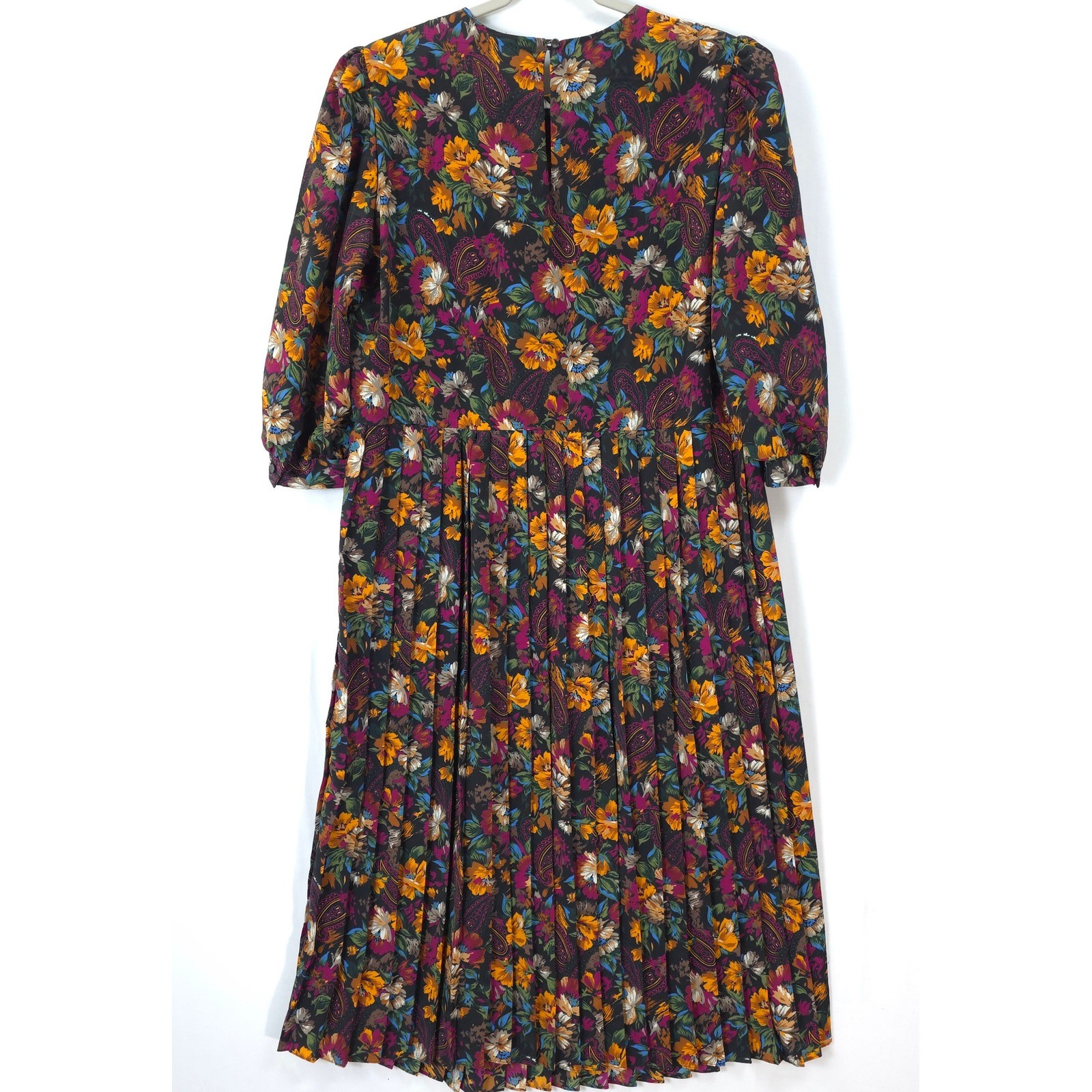 Vtg Lorac Floral Midi Dress Pleated Boho Fall Cottagecore L/ XL Romantic Boho