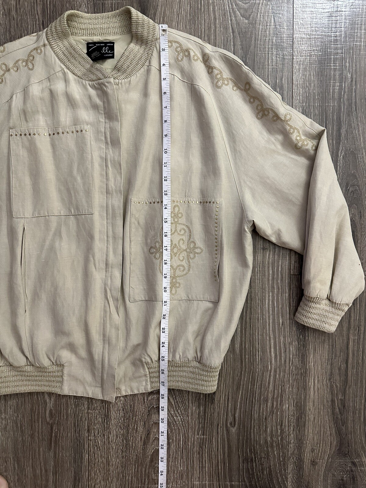SUZELLE Vintage Silk Jacket lined in Linen Embroidered Size M