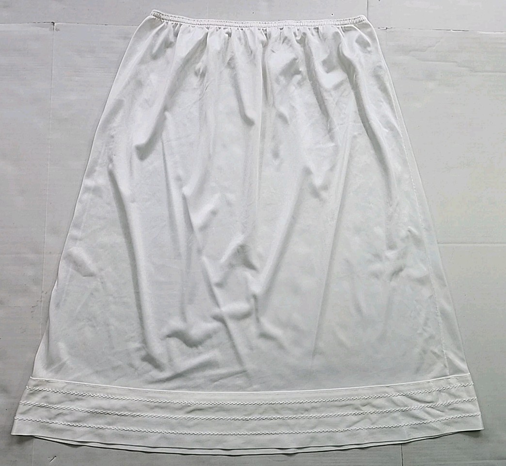 Mel-Lin Womens XL Nylon White HALF SLIP Skirt Lingerie 25″ Long Embroidered Vtg