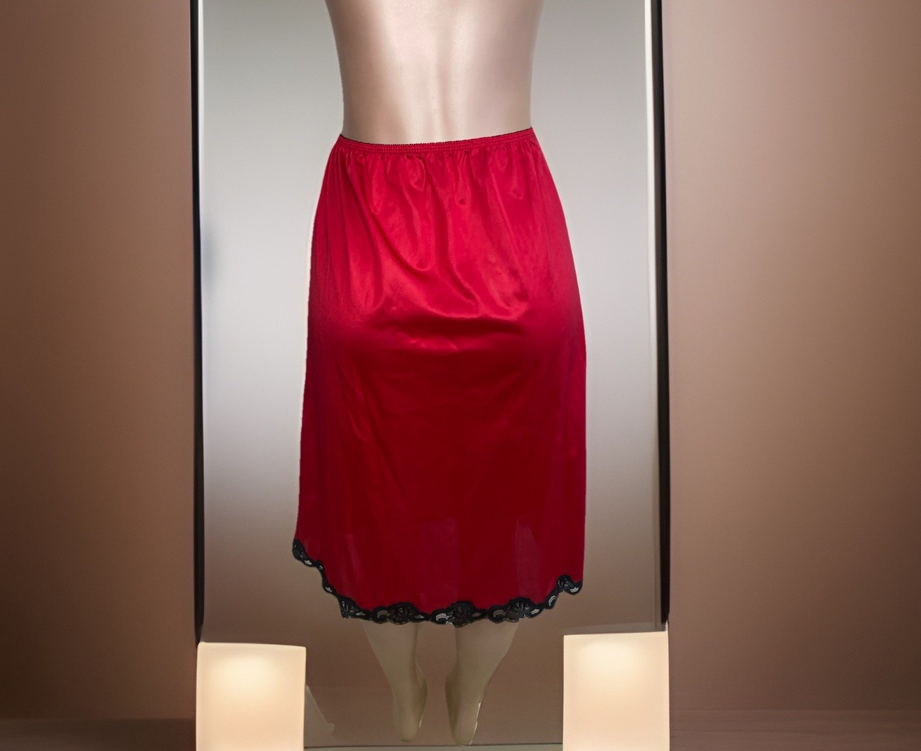 Vintage 1960’s Nylon Red Black Half Slip Skirt lingerie Large Sliperfection