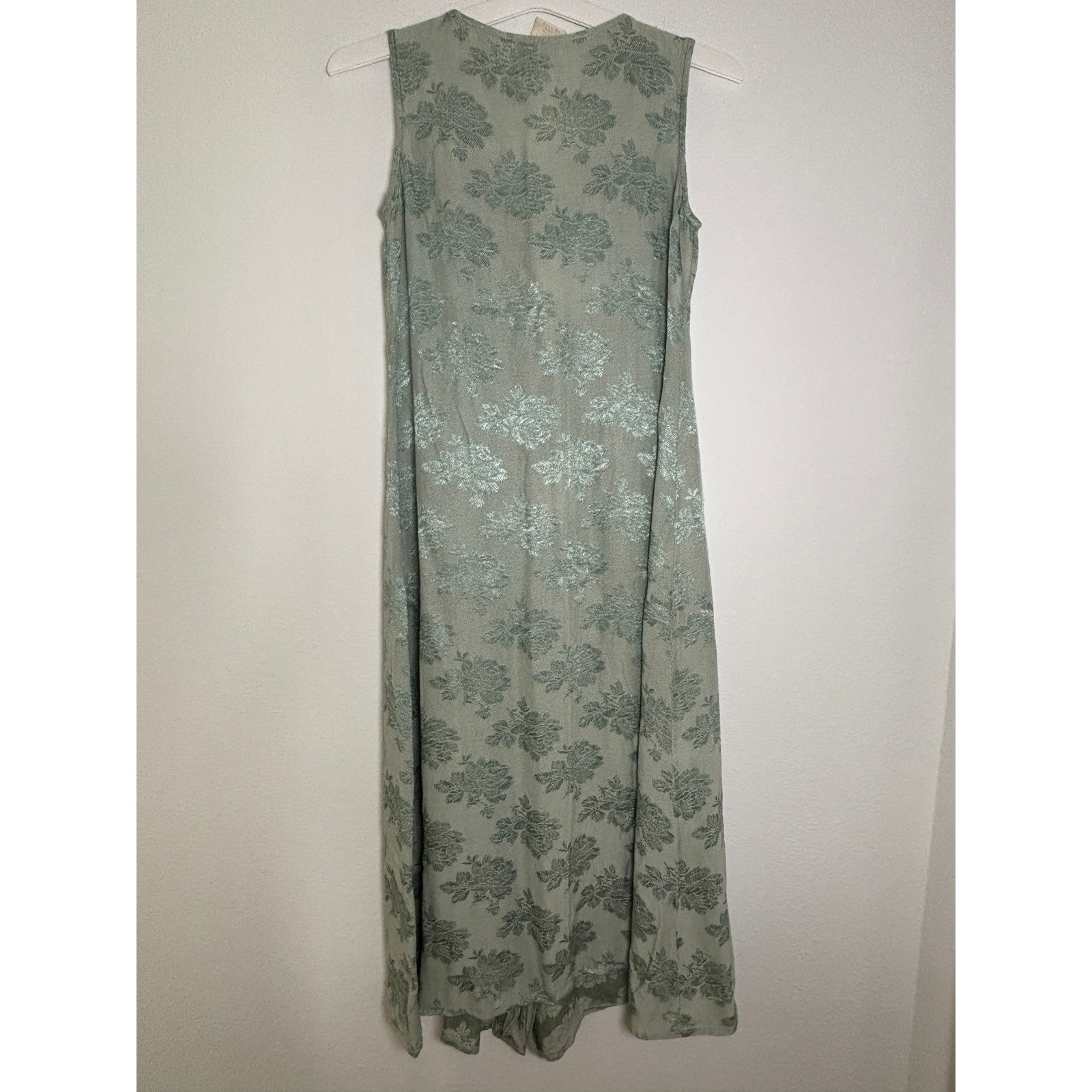 Moda International Vintage Sage Green Floral Jacquard Button Front Maxi Dress XS