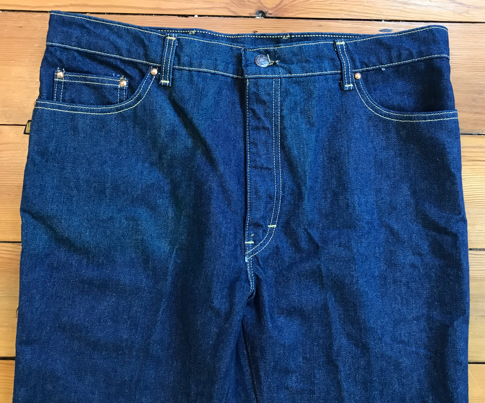 Vintage New Deadstock Sasson Dark Blue Denim Wide Leg Jeans Tall 38×35 USA made