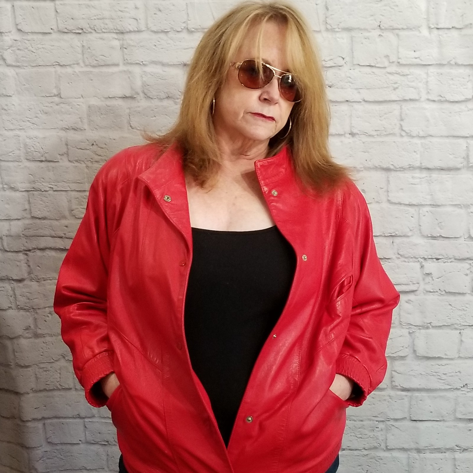 VTG 1980s Women’s Red Pleather Bomber Jacket Size L