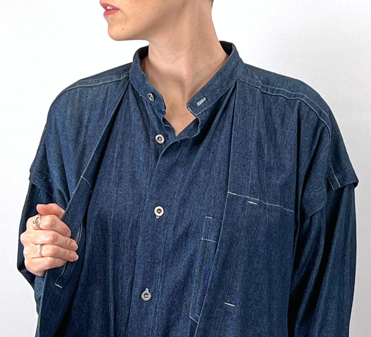 80s 90s Indigo Denim Coat Dress Issey Miyake Plantation OSFM Avant Garde