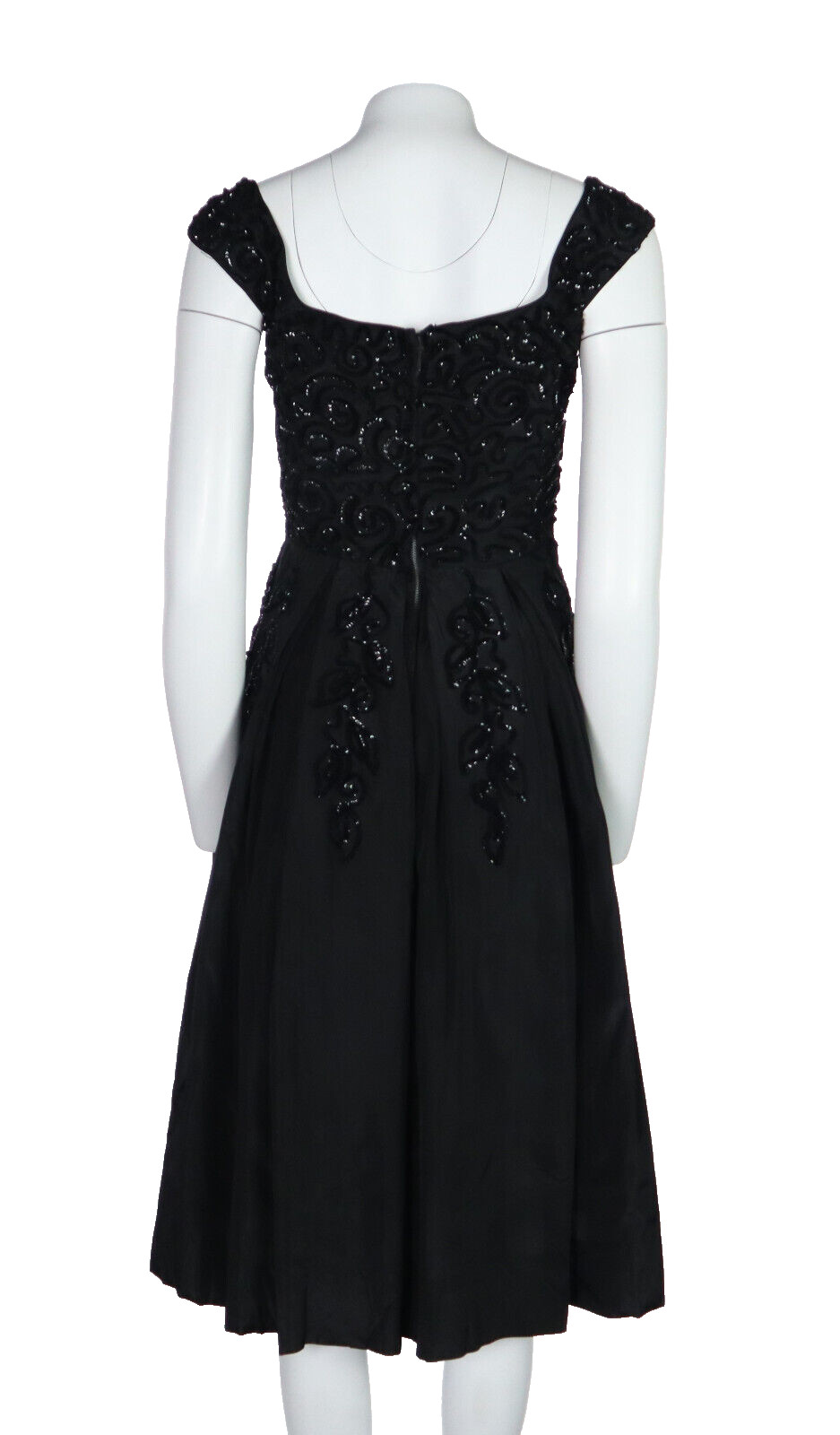 Vintage 50s EMMA DOMB USA Women’s XS 2 Black Taffeta Sequin Midi Party Dress