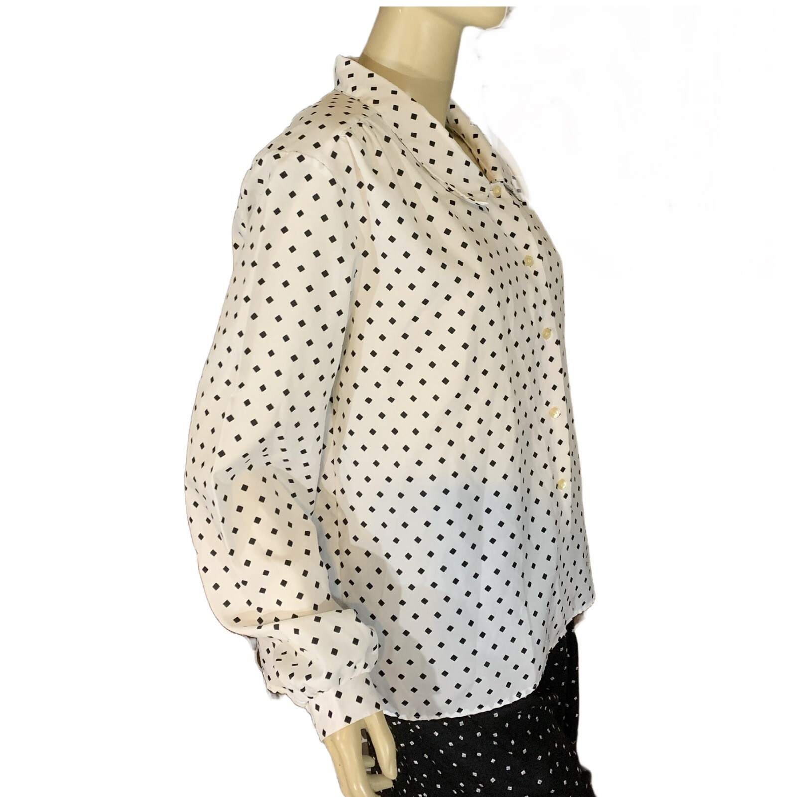 VINTAGE 1980’S CAPE COD MATCH MATES WHITE & BLACK DOT BUTTON DOWN BLOUSE SZ 16
