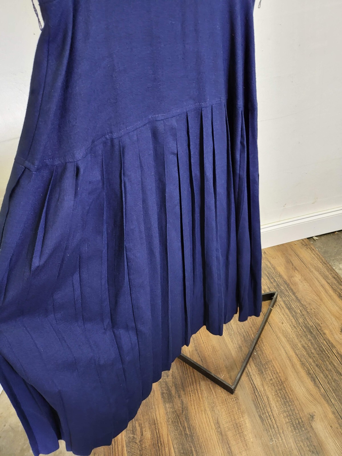 Vintage Blue Dress Peter Pan Collar Gold Buttons Size 12 The Kollection INC