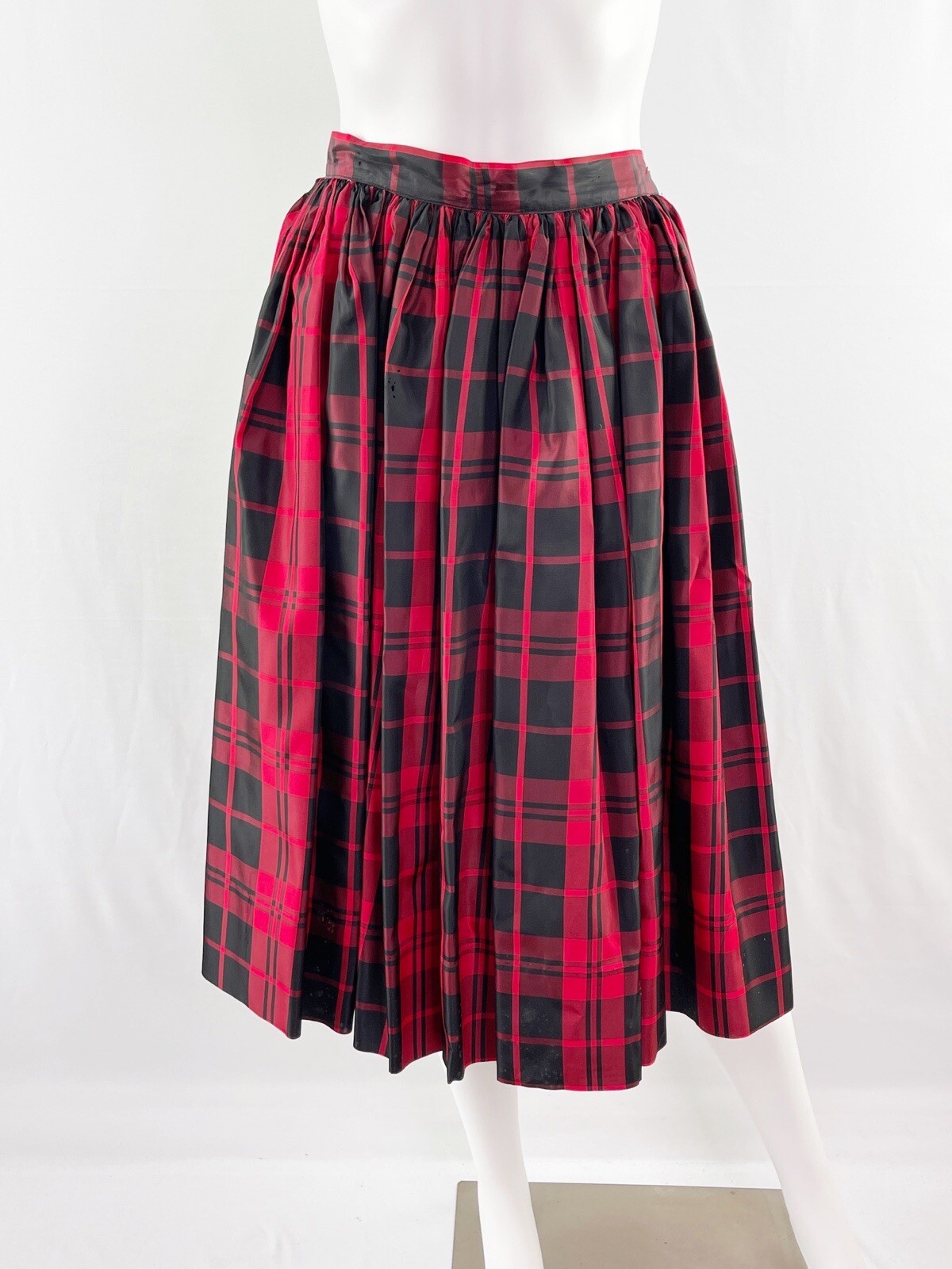 Vintage Patty Woodard California Red Plaid Pleated A-Line Midi Skirt Christmas