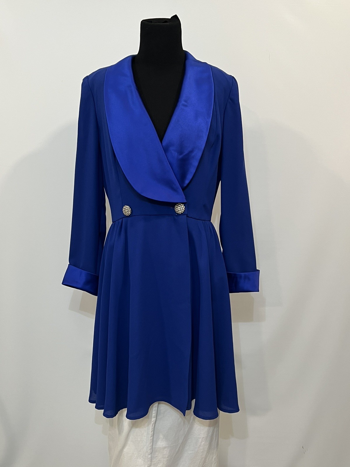 VTG En Francais by Huey Waltzer Dress Royal Blue Tuxedo Dress Cocktail Lined 10