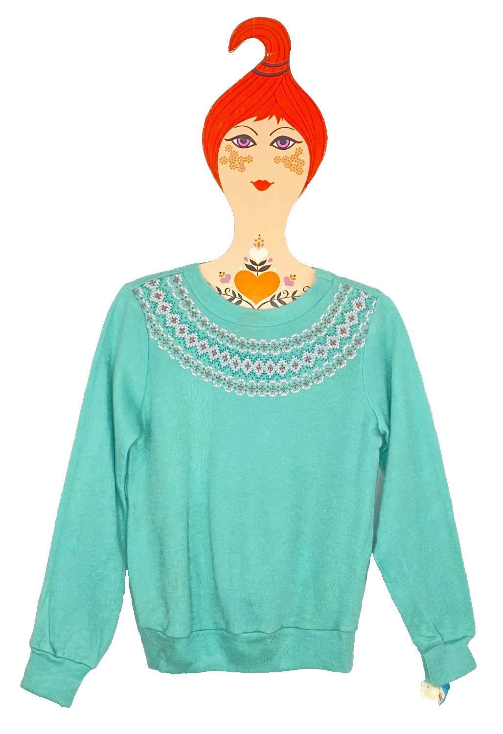 Vintage 1970s green sweatshirt pullover long sleeve NWT deadstock top seafoam