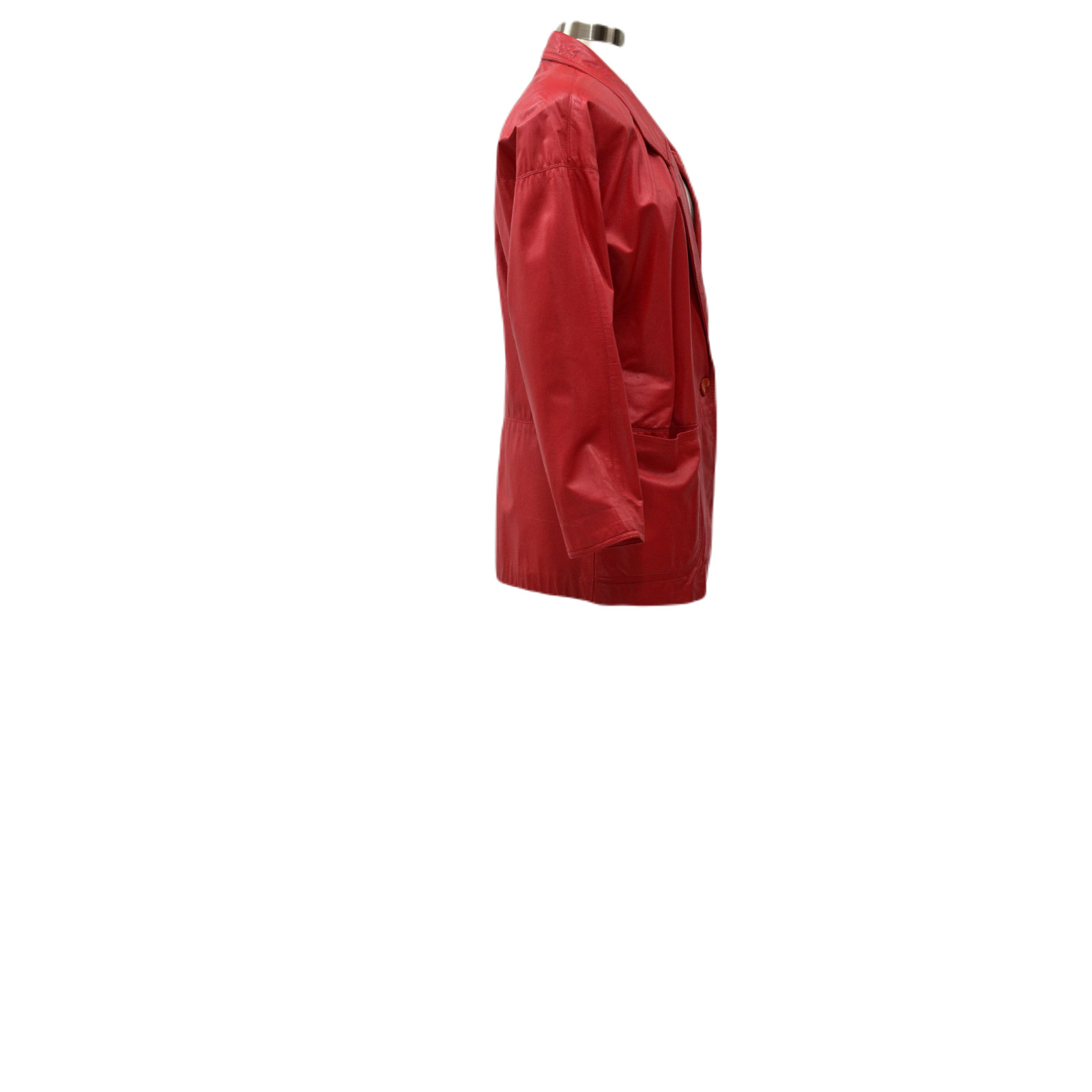80s Vintage Red Leather Jacket Womens M Oversized Holiday Blazer Relaxed Fit