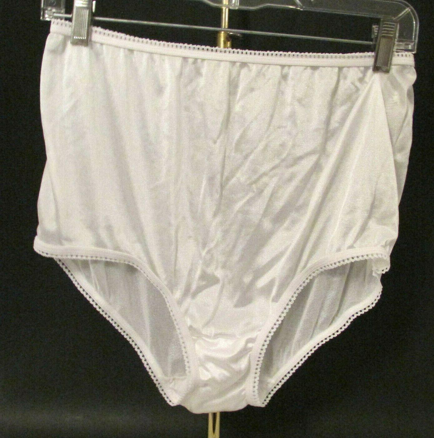 Vintage Simply Basic White Semi-Sheer Nylon Full Cut Granny Briefs Panties sz 9