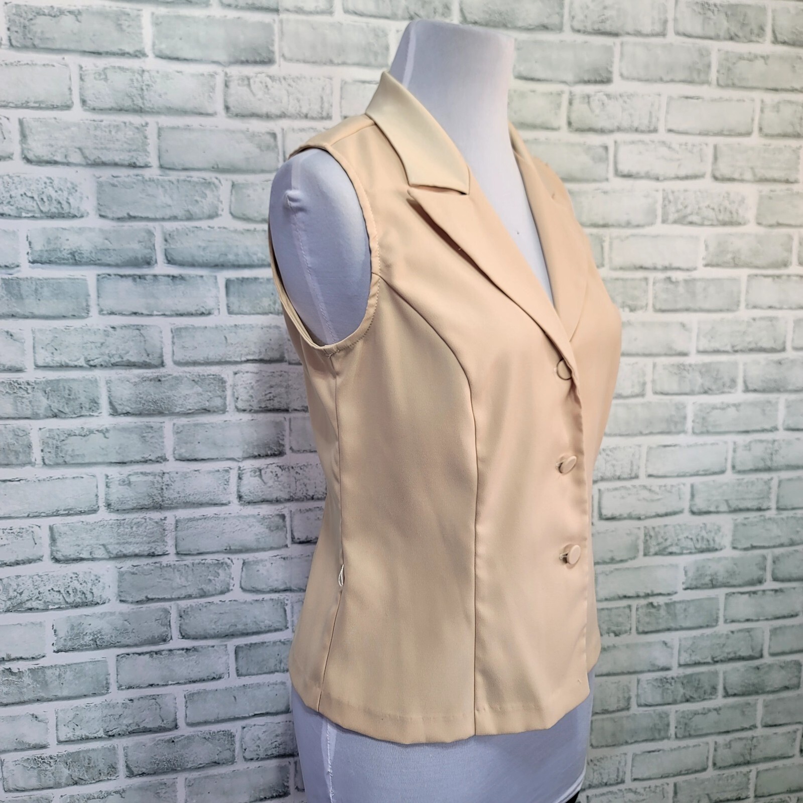 Vintage 90s Alyn Paige Womens 13/14 Cream Sleeveless Collared Vest & Pant Suit