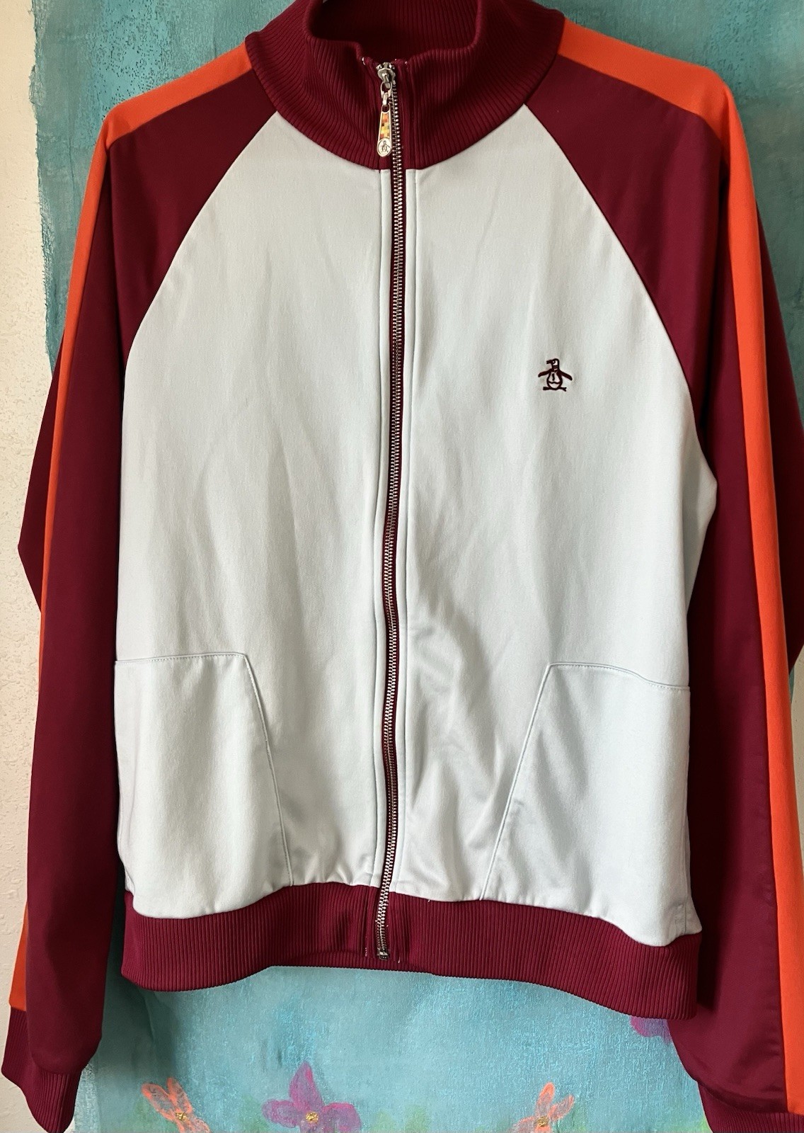 An Original PENGUIN By Munsingwear JACKET Full Zip Dark & Orange Red Pale Blue M