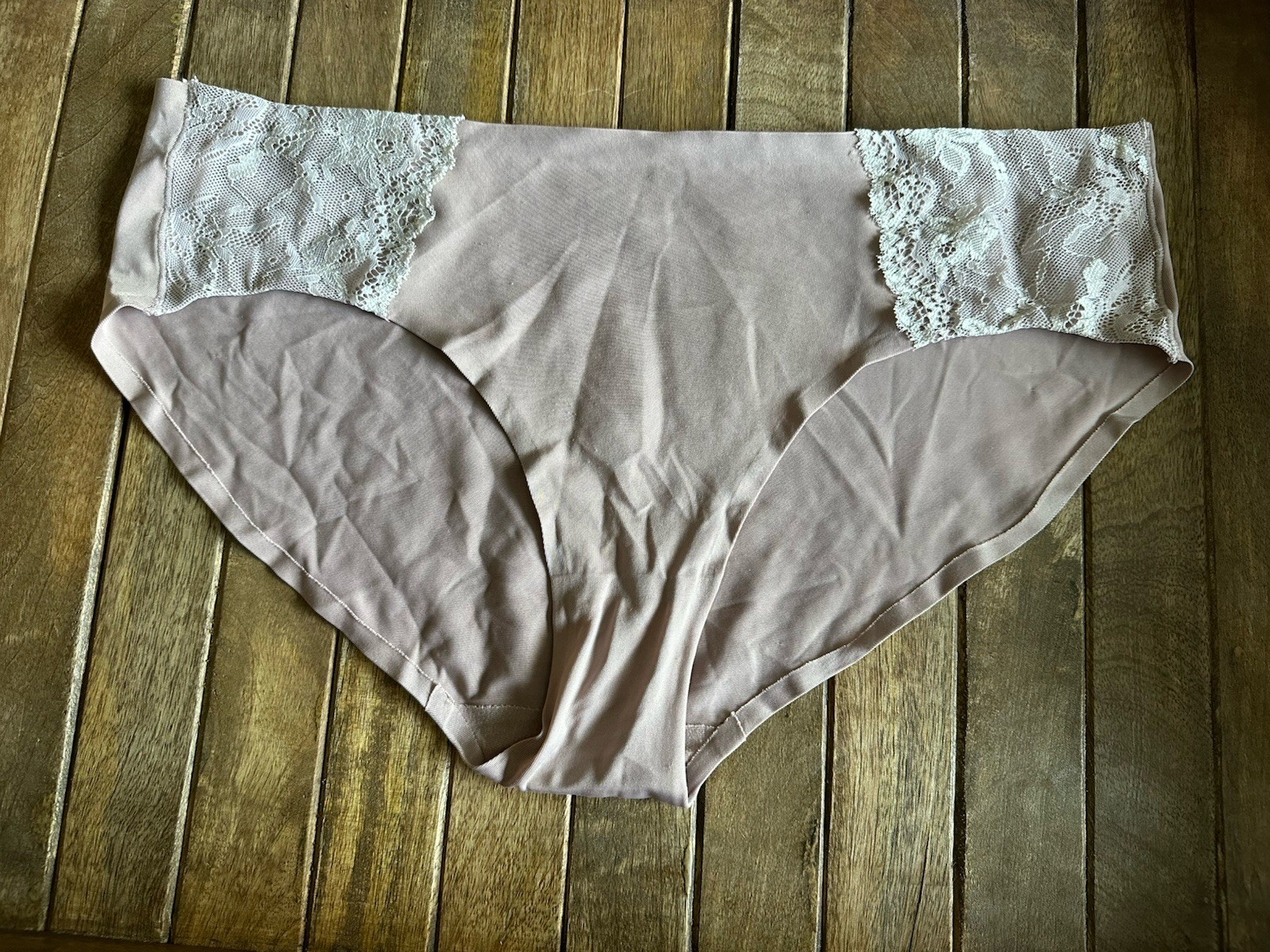 Vtg Metaphoe L Nude Beige Hiphugger Bikini Panties W Lace