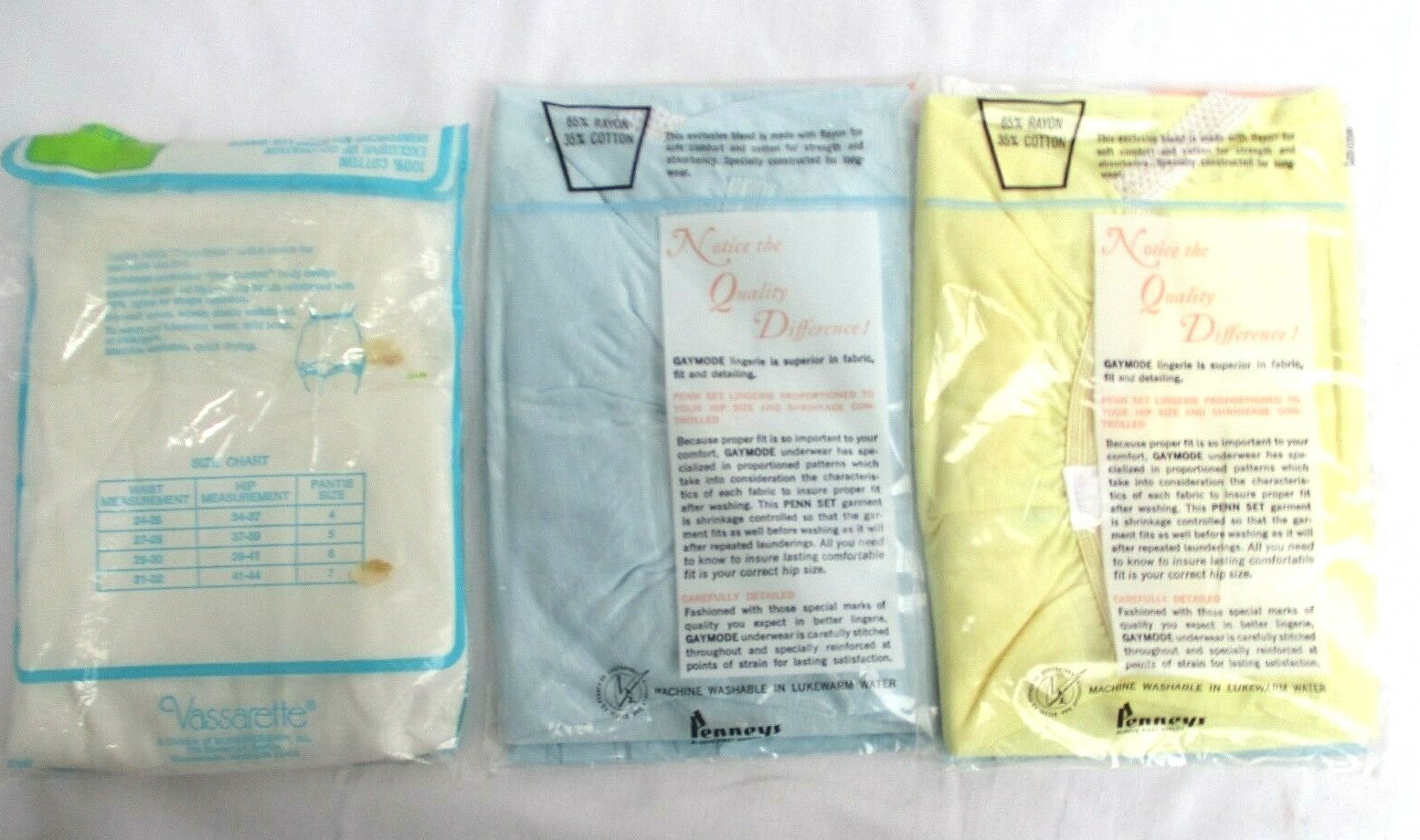 LOT of 3..VTG 1950’s..RAYON & COTTON..PANTIES..BLUE, YELLOW, WHITE..NEW NIP.sz S
