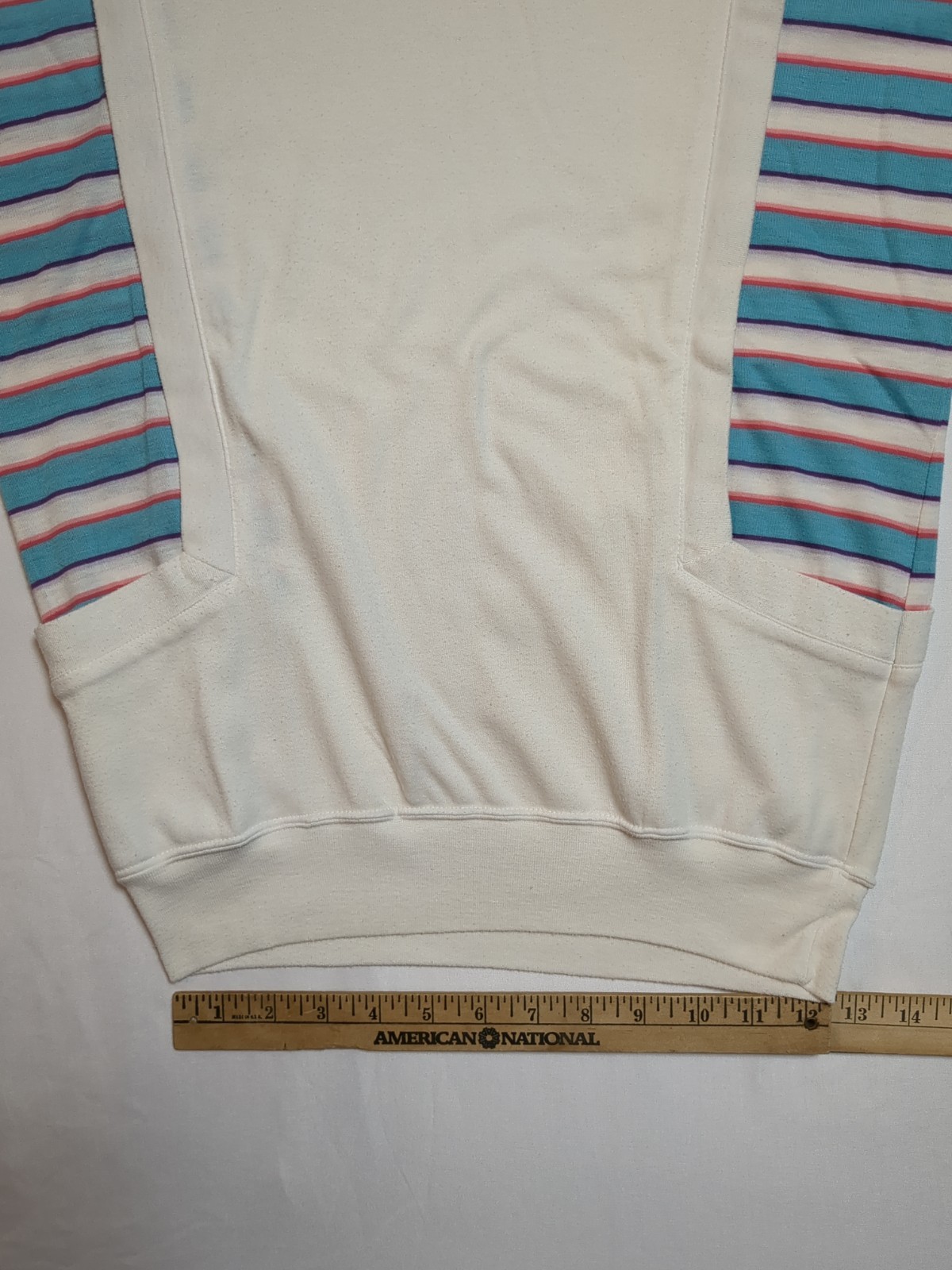 Vintage 1980’s Tshirt Women’s White striped Short Sleeve front pockets new wave