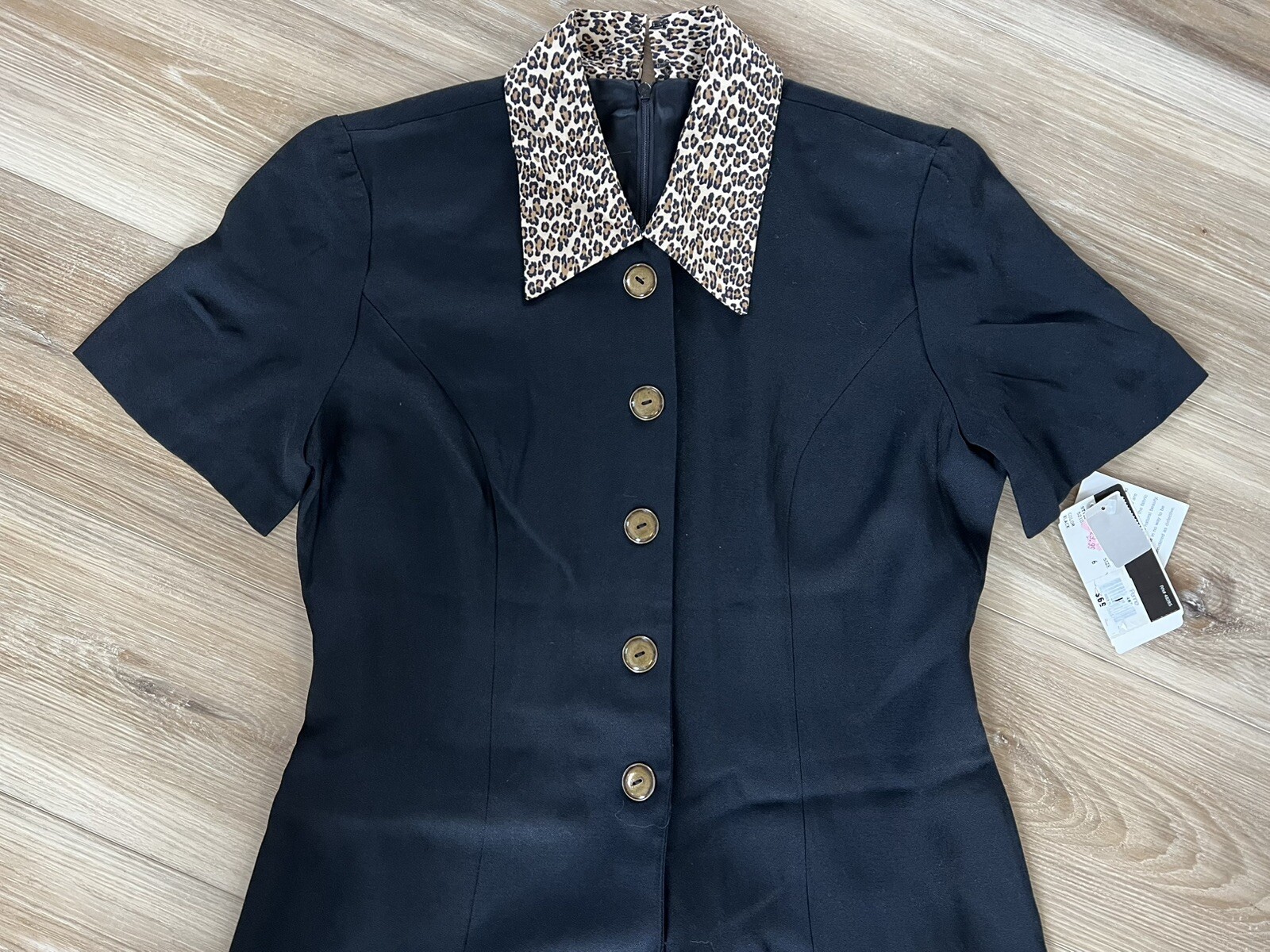 Vintae Virgo II Dress Faux Buttons / Faux Set 80s 90s Black Cheetah Academia 6