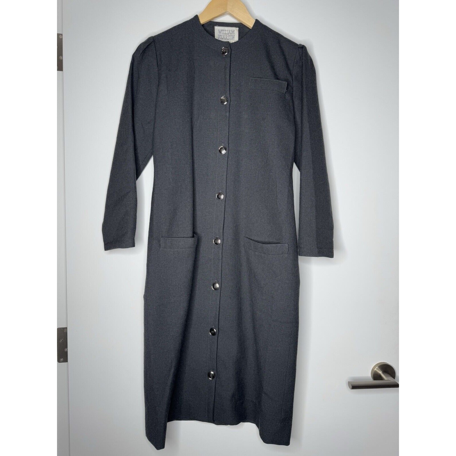 Vintage William Pearson Size 4 Wool Coat Button Jacket Long Peacoat Magnin Grey
