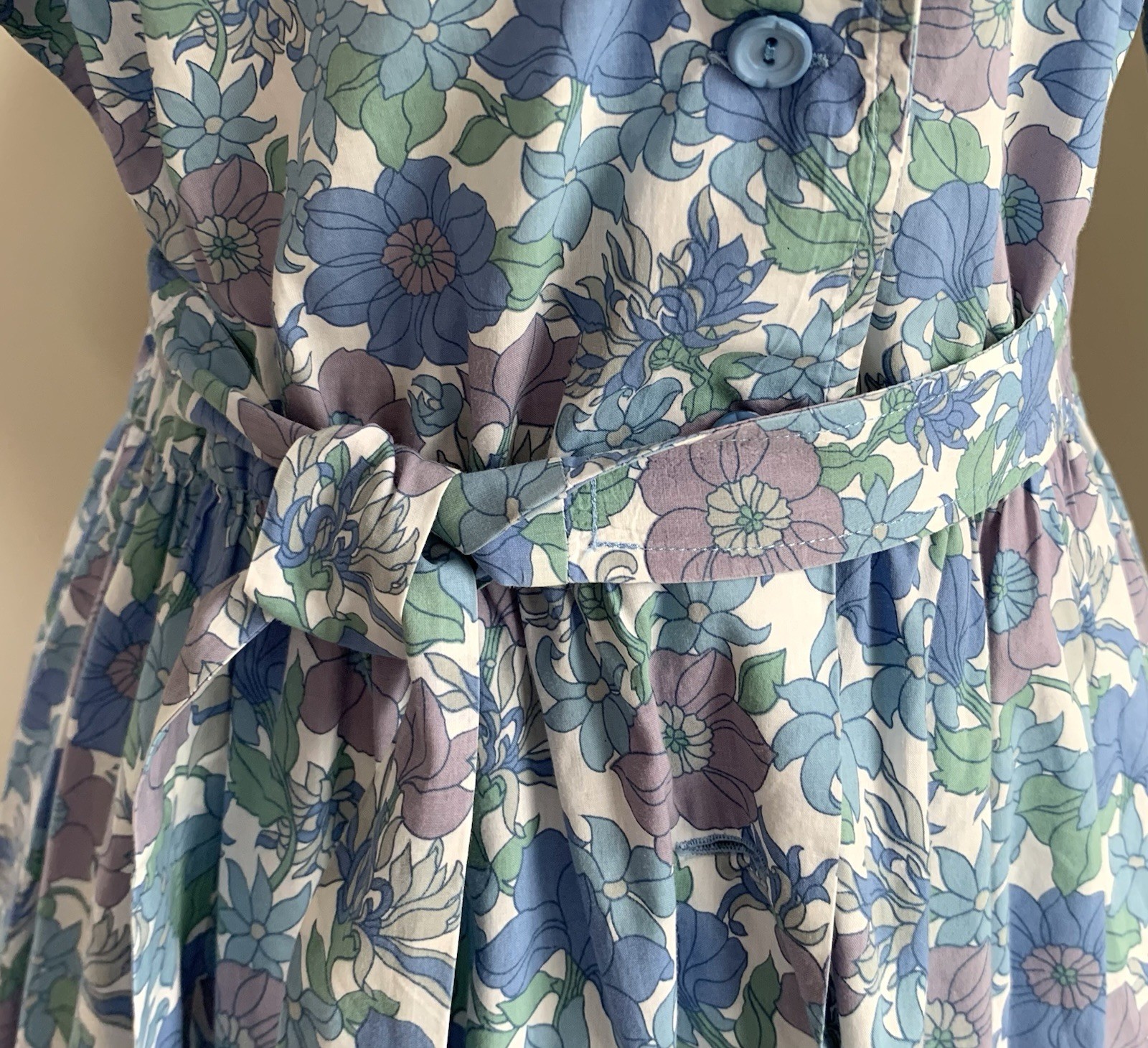 vintage 1960s Melissa shirtwaist dress cotton blue/lilac floral sz M full skirt