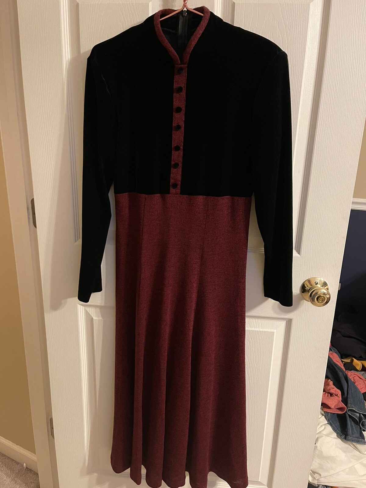 90s 80s JSJ shoulder pads Black Red Maxi dress Velvet Regency Long Med/L 40w