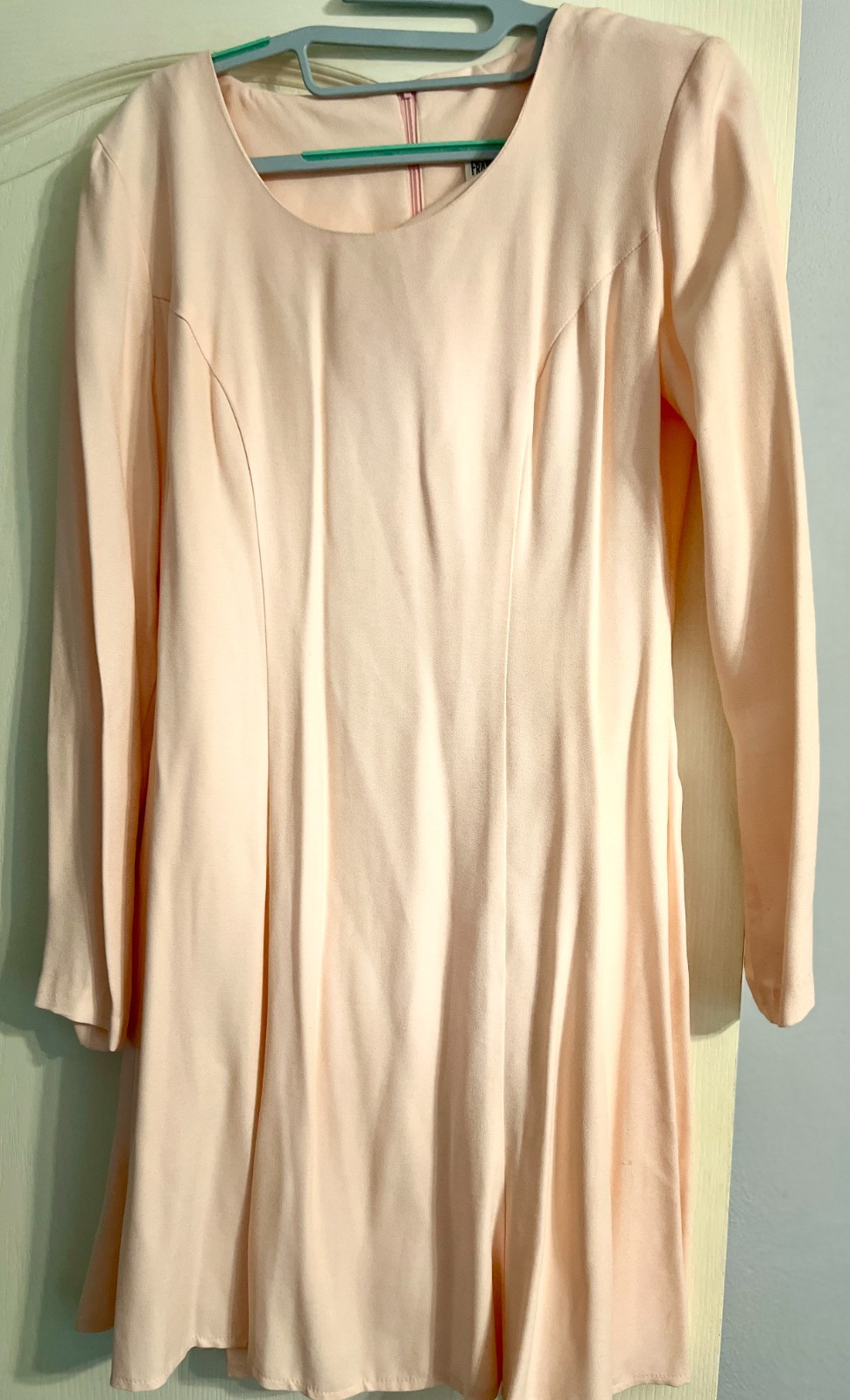 Vtg 80s 90s Francine Browner Pink Crepe Dress Long Sleeve Covered Buttons 7/8