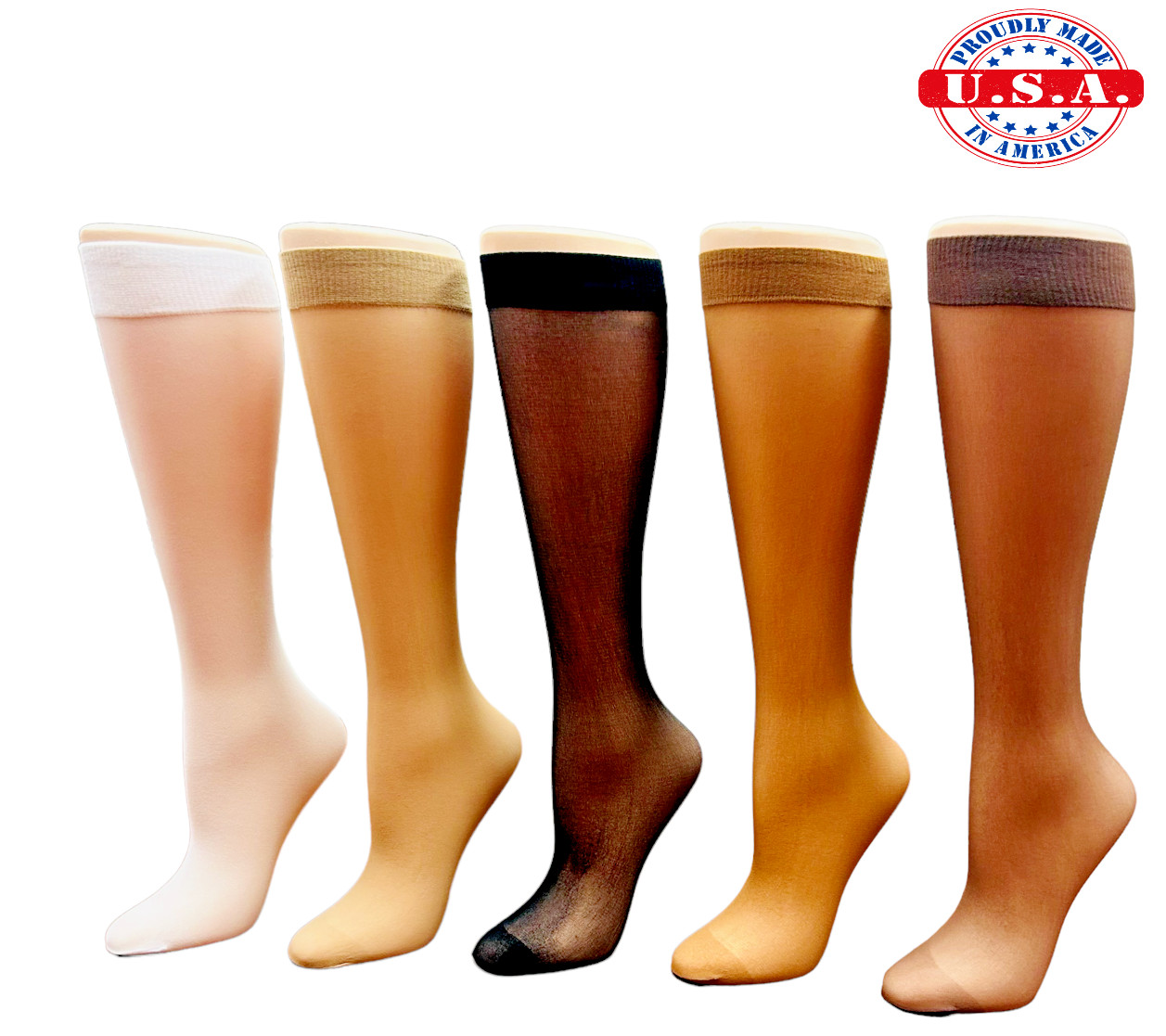 Assorted 8 Color Sheer Nylon Knee High Pantyhose 20 Pair Pack Best Gift USA Made