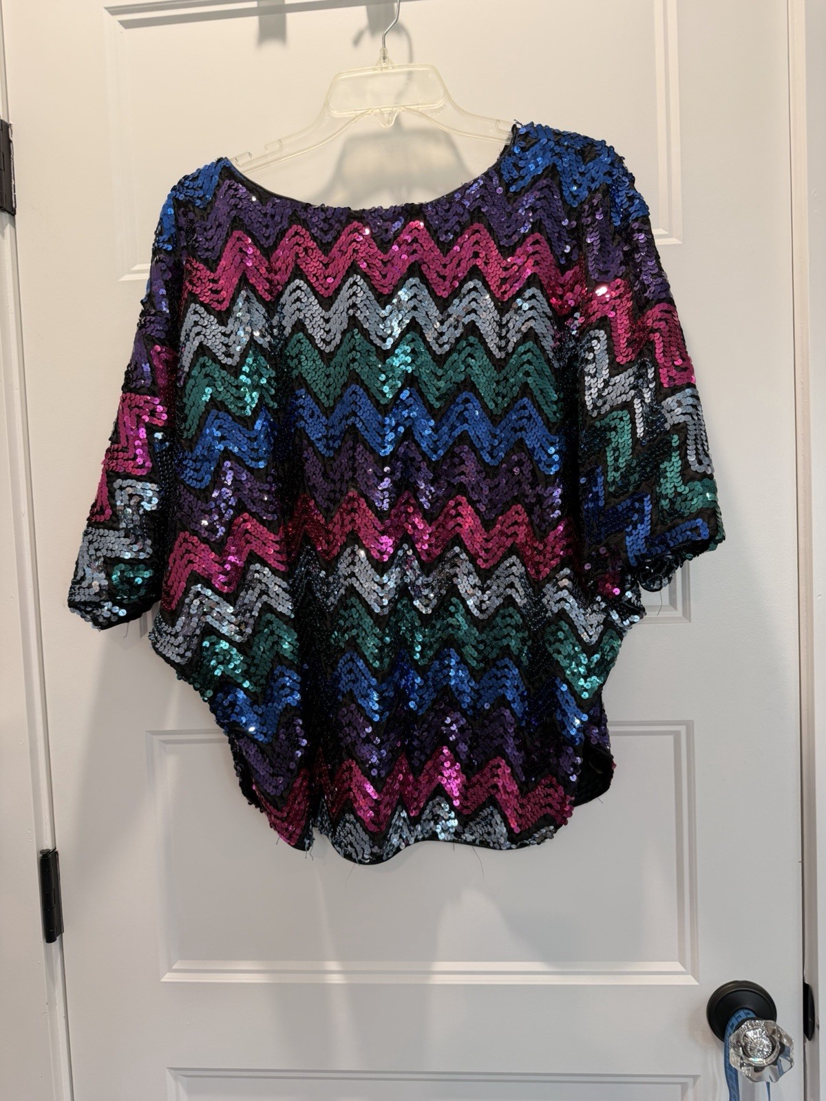 Vintage 1980s Rob Hill for Mister Jay Black Gold Sequin Batwing Blouse Top M