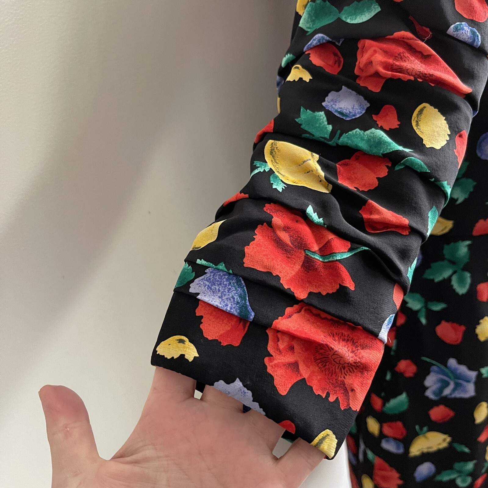 Vintage 80s Arnold Scaasi Boutique Couture Silk Floral Ruched Party Dress 12